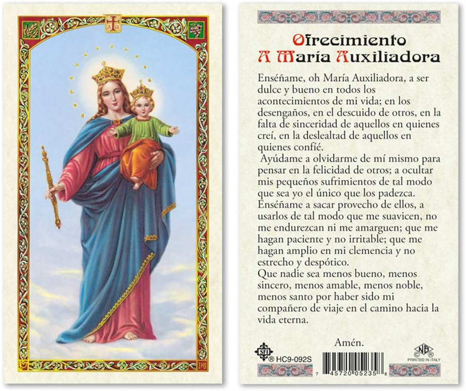 Ofrecimiento a Maria Auxiliadora Tarjetas Laminadas en Espanol Laminated Prayer Cards - Pack of 25-