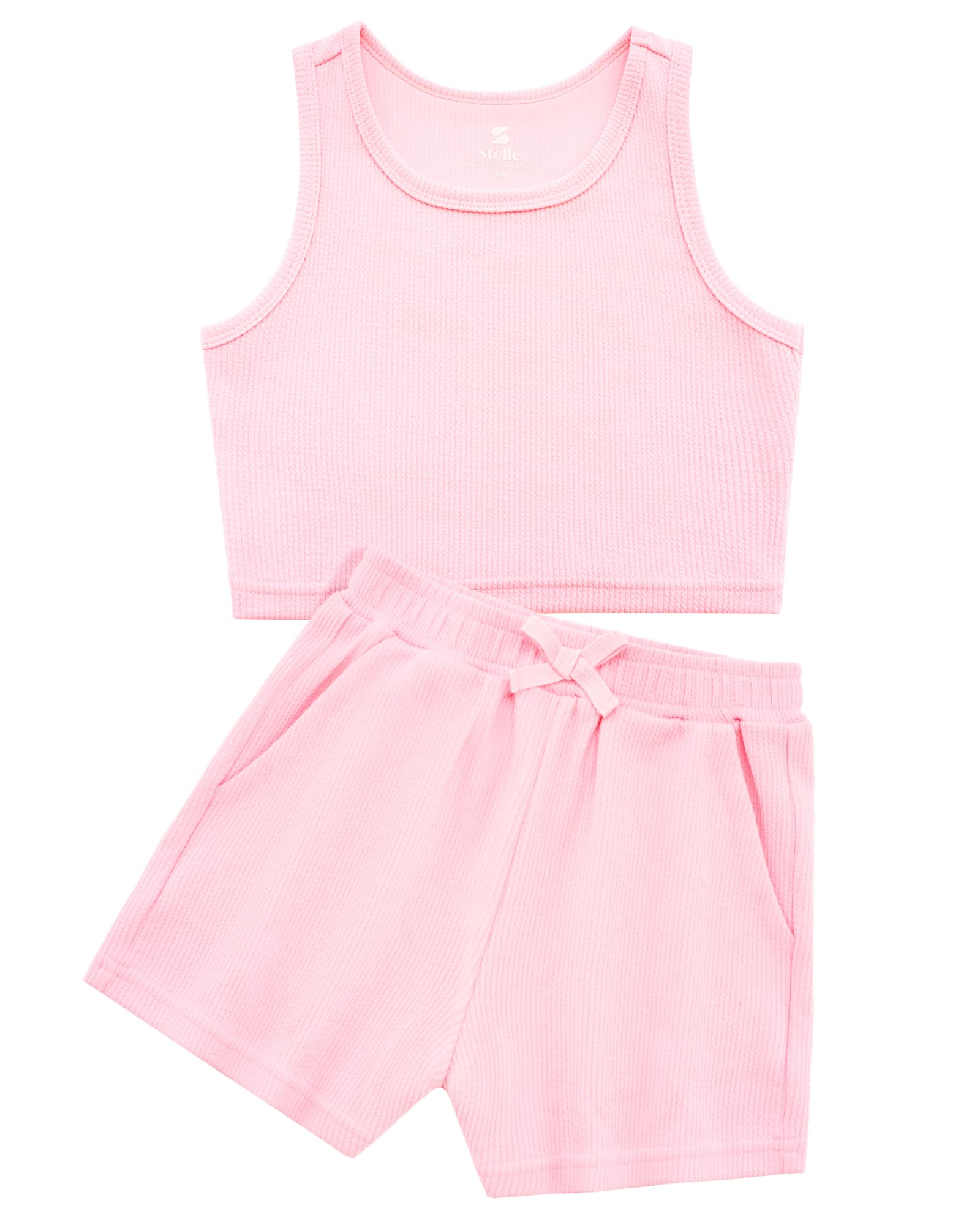 Girls 2 Piece Outfits Cute Sleeveless Summer Short Sets Athletic Scoop Neck Tank Top and Shorts with Pockets