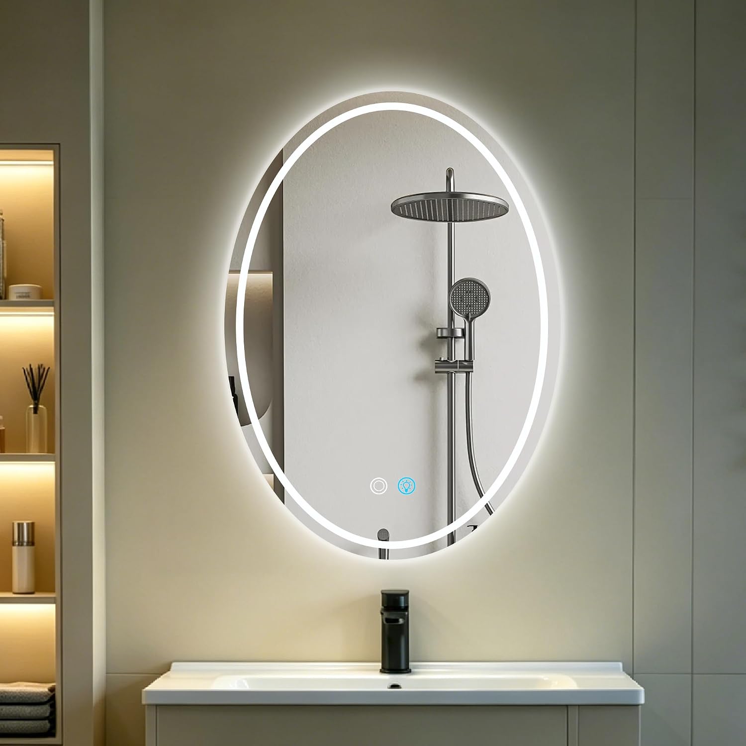 24 Inch LED Round Mirror Circle Bathroom Mirror with Lights | 3 Colors Brightness, Anti-Fog, Dimmable, Tempered Glass,Wall Mount