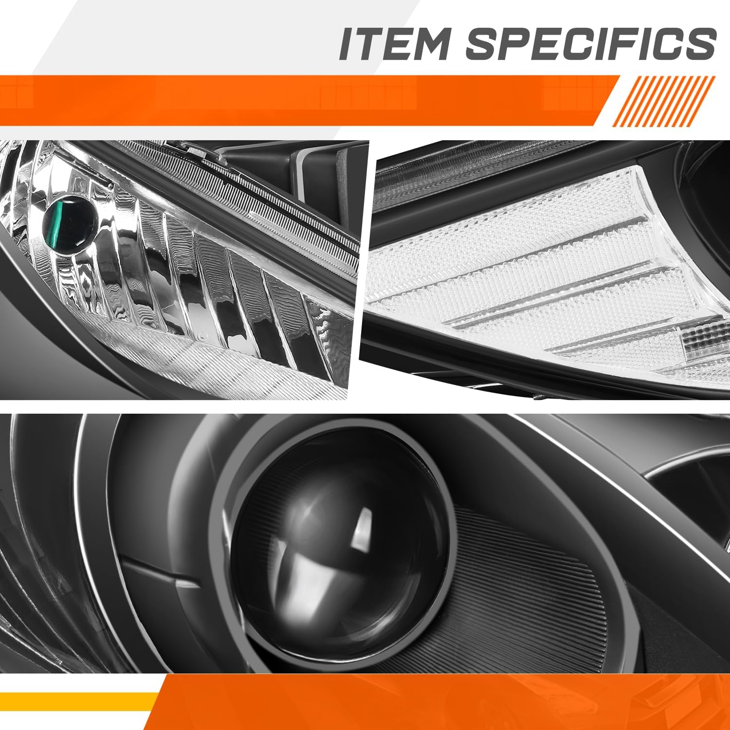 PM PERFORMOTOR Projector Headlight Assembly Compatible with Sonata 11-14 | Headlamps with Black Housing Clear Corner