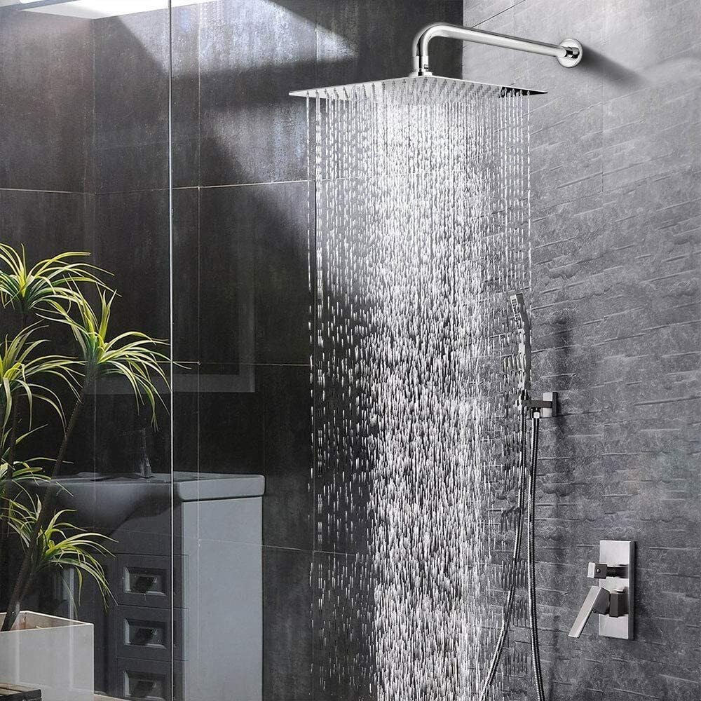 Schläfer 134700 | Soffione Doccia Quadro 20x20 cm a Pioggia, Anticalcare ad Alta Pressione Ultra Sottile in Acciaio Inox, Soffione per Cabina Doccia, Snodo Regolabile Universale G 1/2, Cromo, Argento
