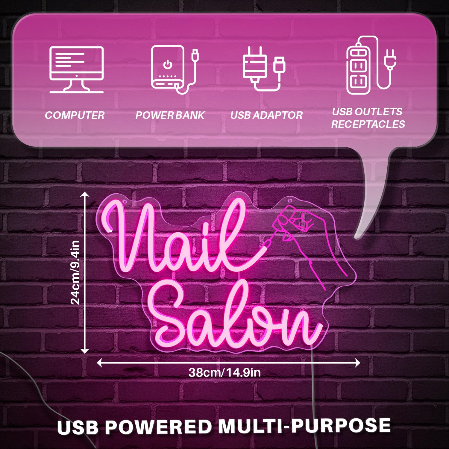 Neonowy szyld do salonu paznokci, dekoracja ścienna, neonowe światło LED, lampa wisząca, zasilanie USB z przełącznikiem ściemniania, do studia paznokci, do salonu paznokci, design paznokci