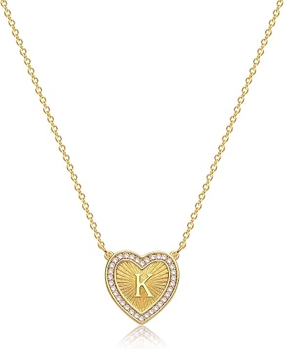 BENEIGE Gold Initial Necklaces for Women 14K Gold Plated 26 Letters Heart CZ Pen