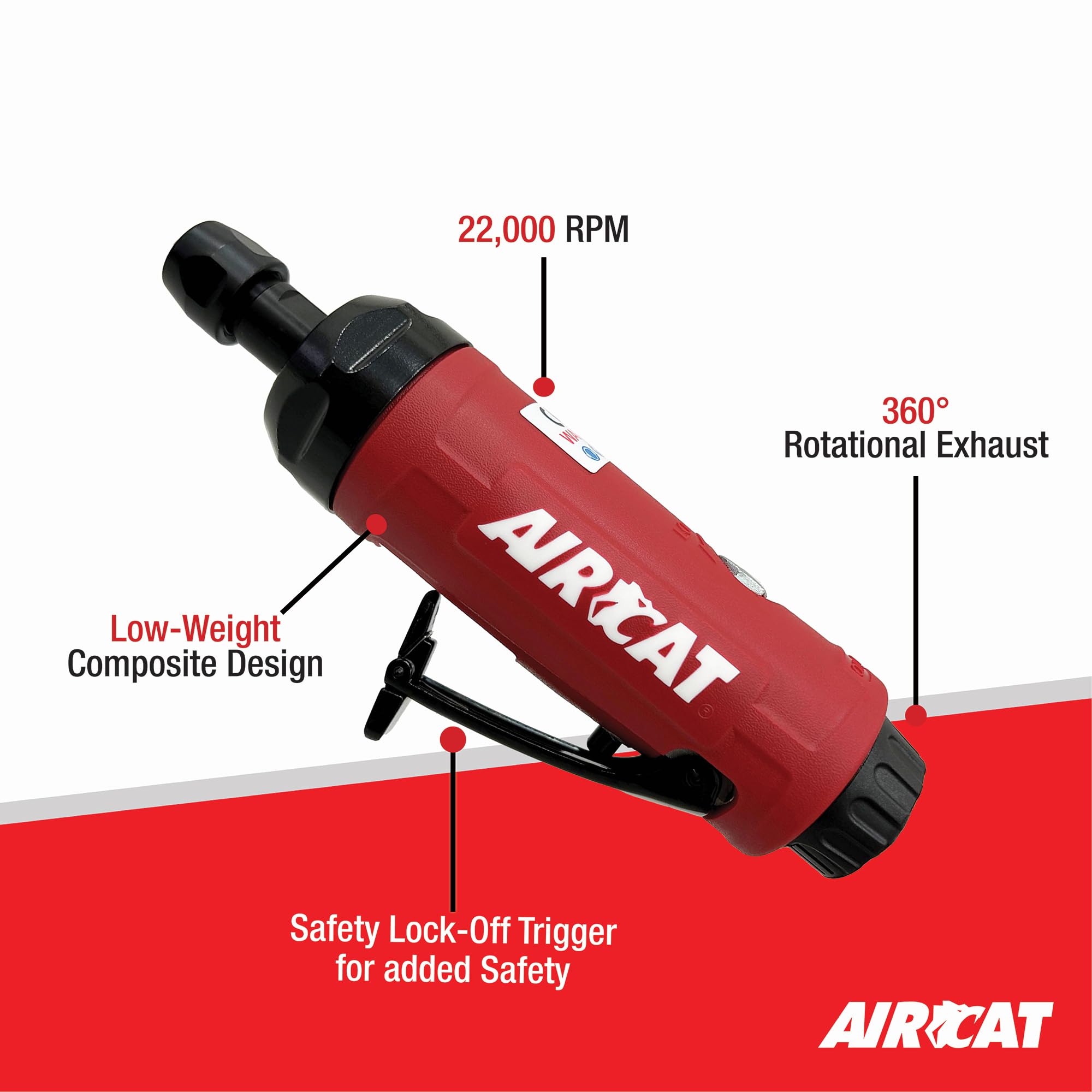 AIRCAT 6225 .5 HP Straight Die Grinder, Red - Image 3