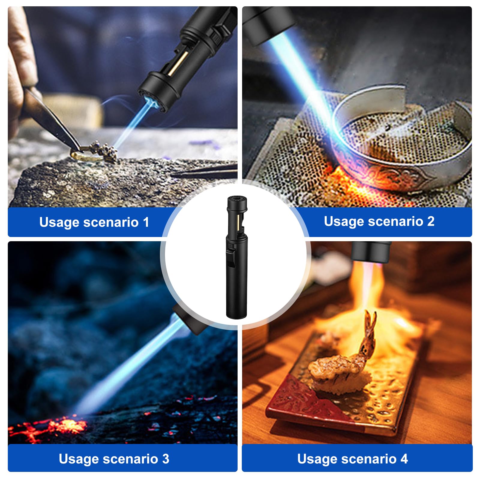 Briquet tempête rechargeable au gaz - Longueur : 18 cm - Avec décapsuleur - Coupe-vent - Pour bougies, cuisson, camping, barbecue, cheminée - Sans gaz