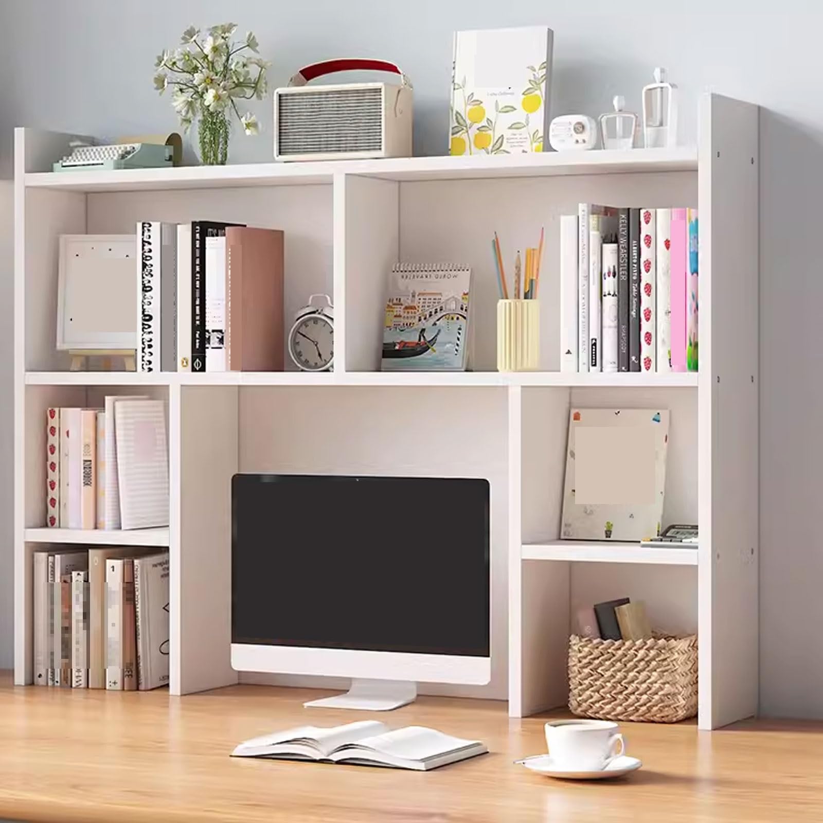 ASerZenith Wooden Desk Nizer With Shelves For Desktop Storage And Organization (Warm White 90 * 110Cm)