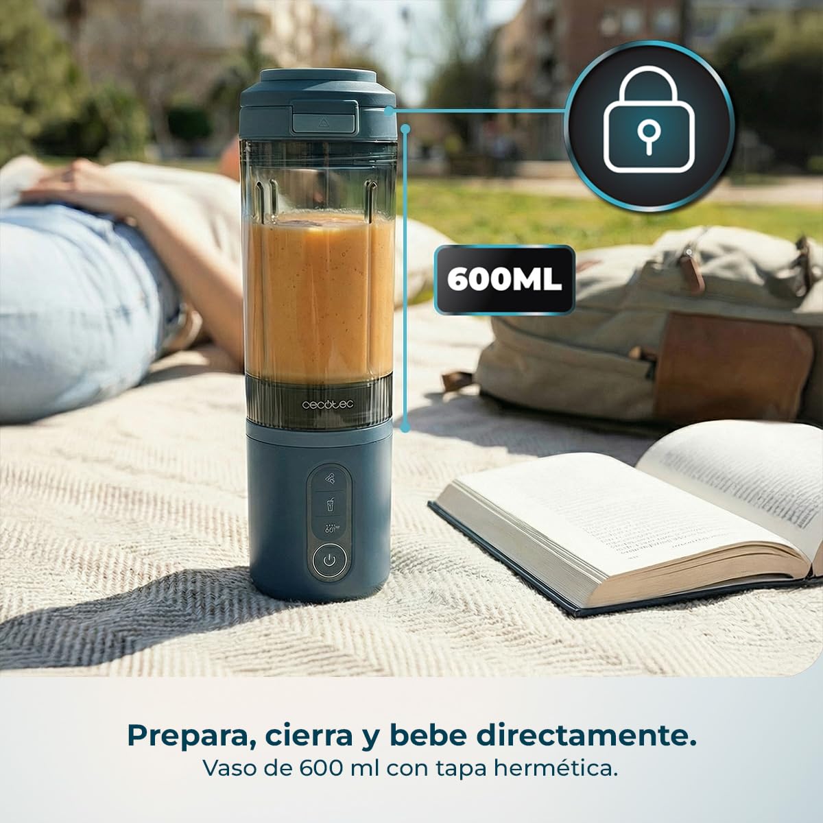 Cecotec Batidora de Vaso Individual Power Titanium Shake2Go Dark. 180W, Vaso Tritan 600ml Libre BPA, 3 Programas Automáticos, Diseño Compacto y Portátil, Smoothies Listos para Llevar — view 4