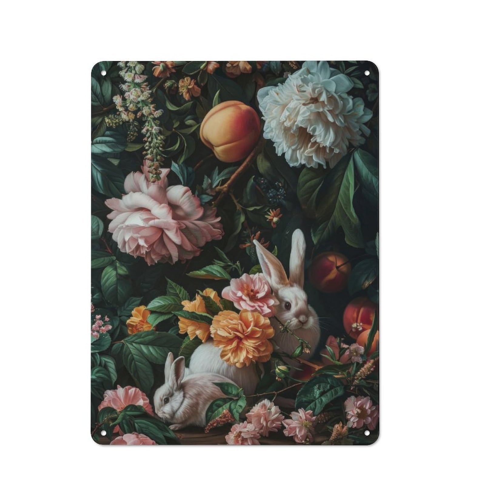 Junmoney Cute Floral Rabbits Industrial-Style Tin Sign 40X30cm For Café Or Home Bar, For Cooler-Month Interiors With Industrial Character