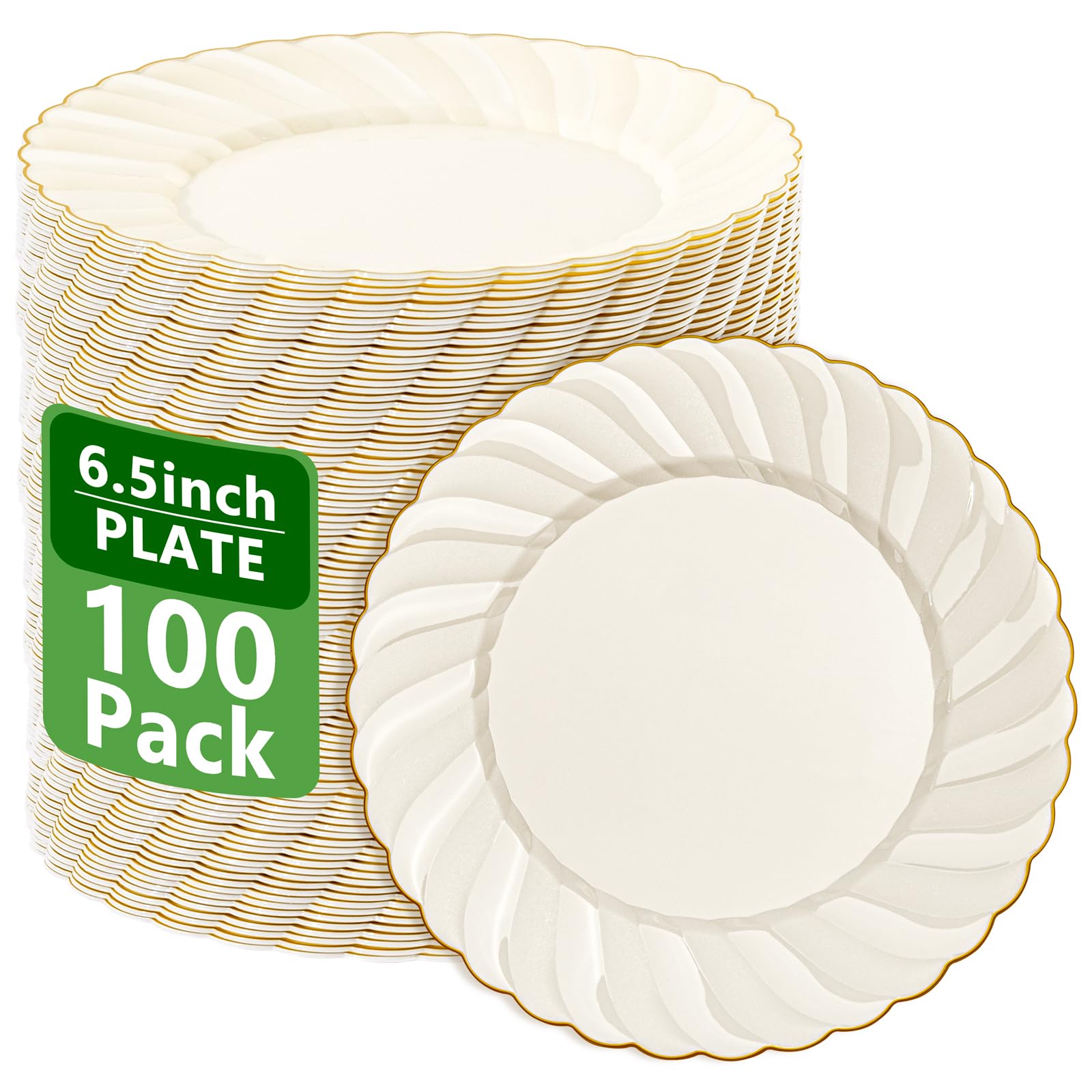 Photo 1 of YOUBET 100 Pack Ivory Scalloped Plastic Plates