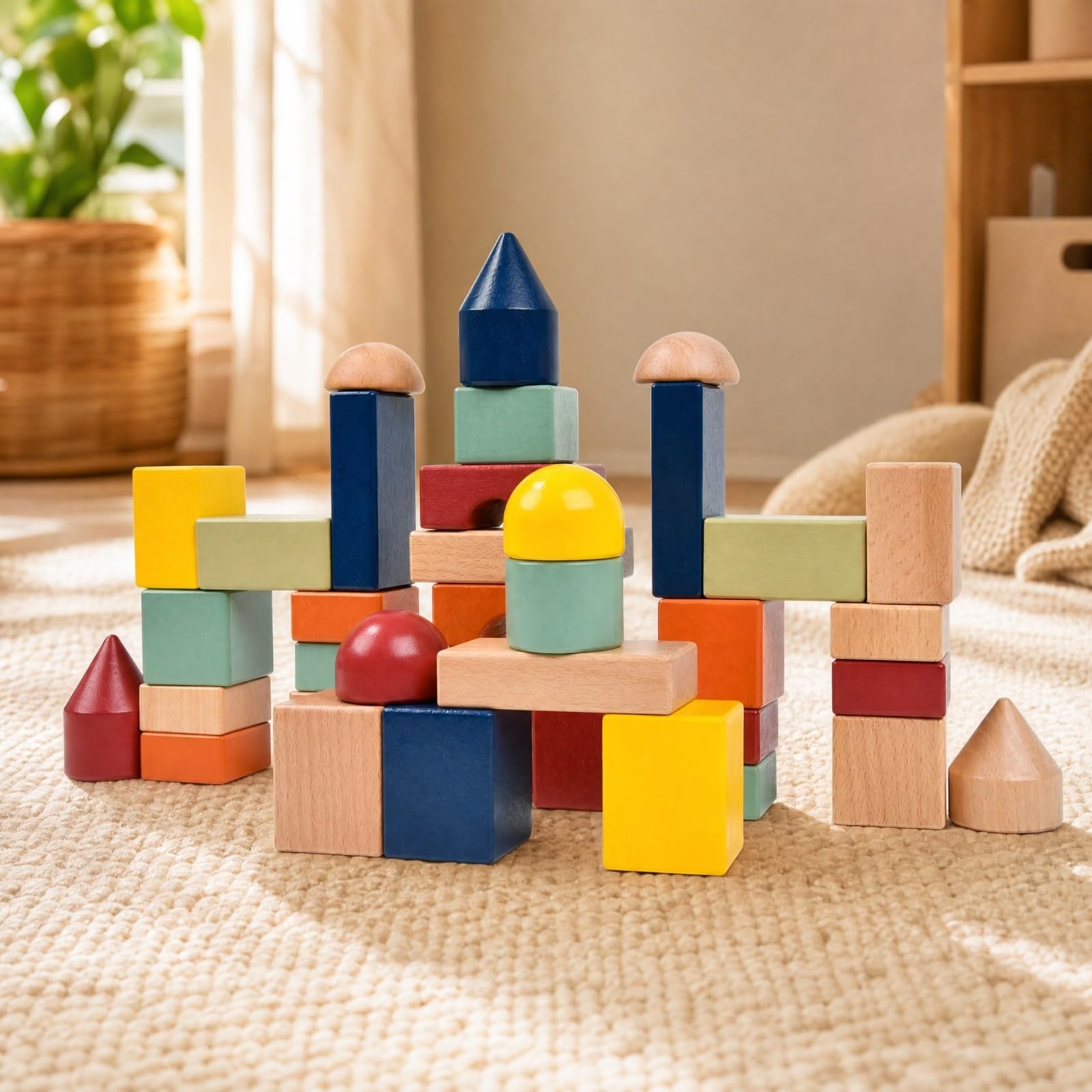 Milageto Juego Bloques con Formas Geométricas Variadas Colorido Juguete Bloques Voluminosos Seguro para Casa