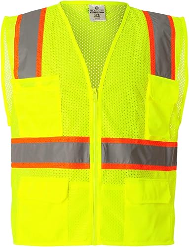 ML Kishigo Chaleco de seguridad, fresco, de poliéster, color verde lima, con malla y varios bolsillos, Extra grande, Lime, 1