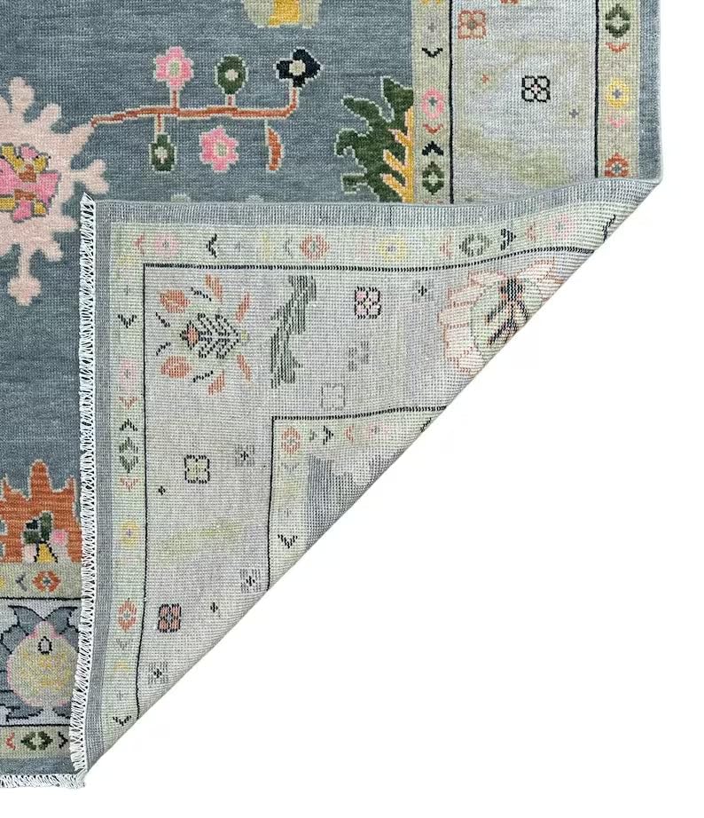 Tapete decorativo tejido a mano 9x12 pies gris miniatura 5