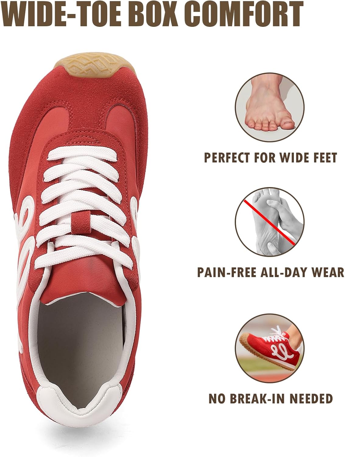 COOLLULU Wide Toe Box Sneakers for Women Light Weight Casual Tennis Shoes Memory Foam Non Slip Retro Trendy Fashion Sneakers Women
