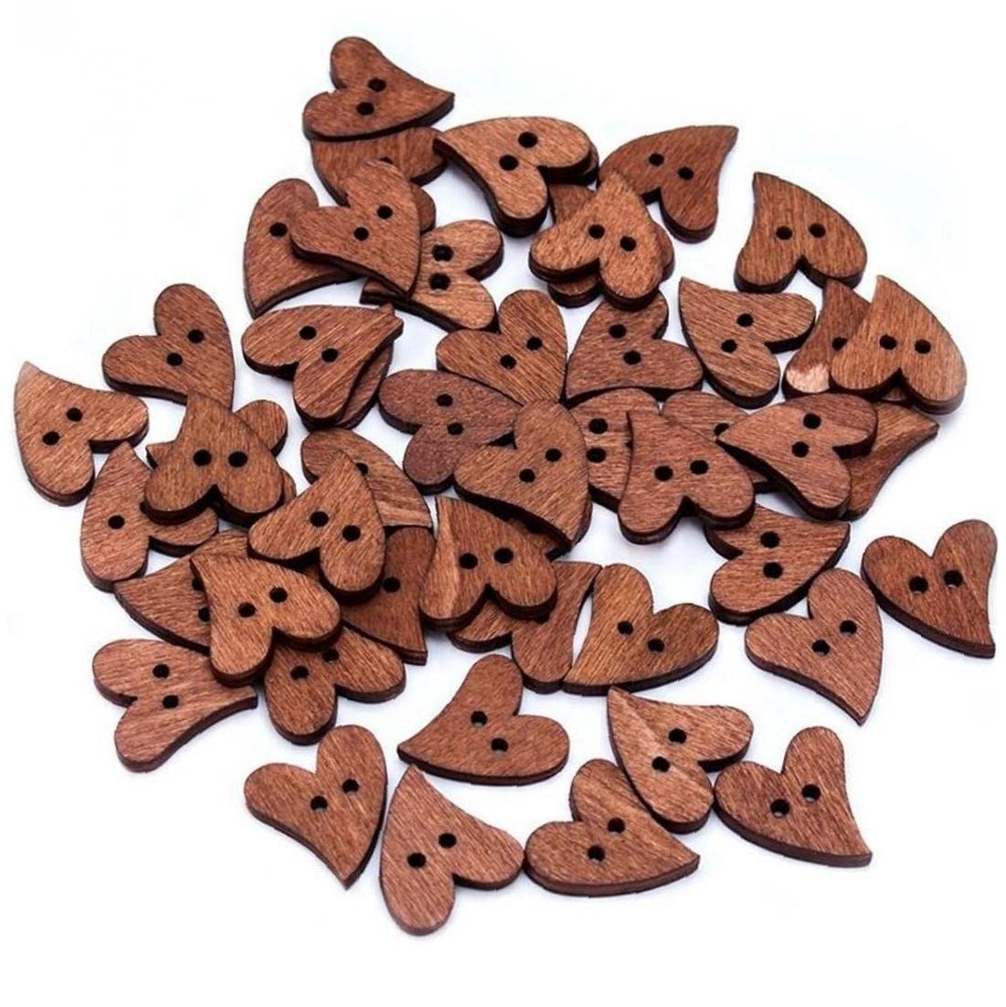 Bontannd Brown 200Pcs 20Mm Heart Shaped Wooden Sewing Buttons Scrapbooking Diy Wood 2 Holes Button For Crafts Scrapbooking Accessories