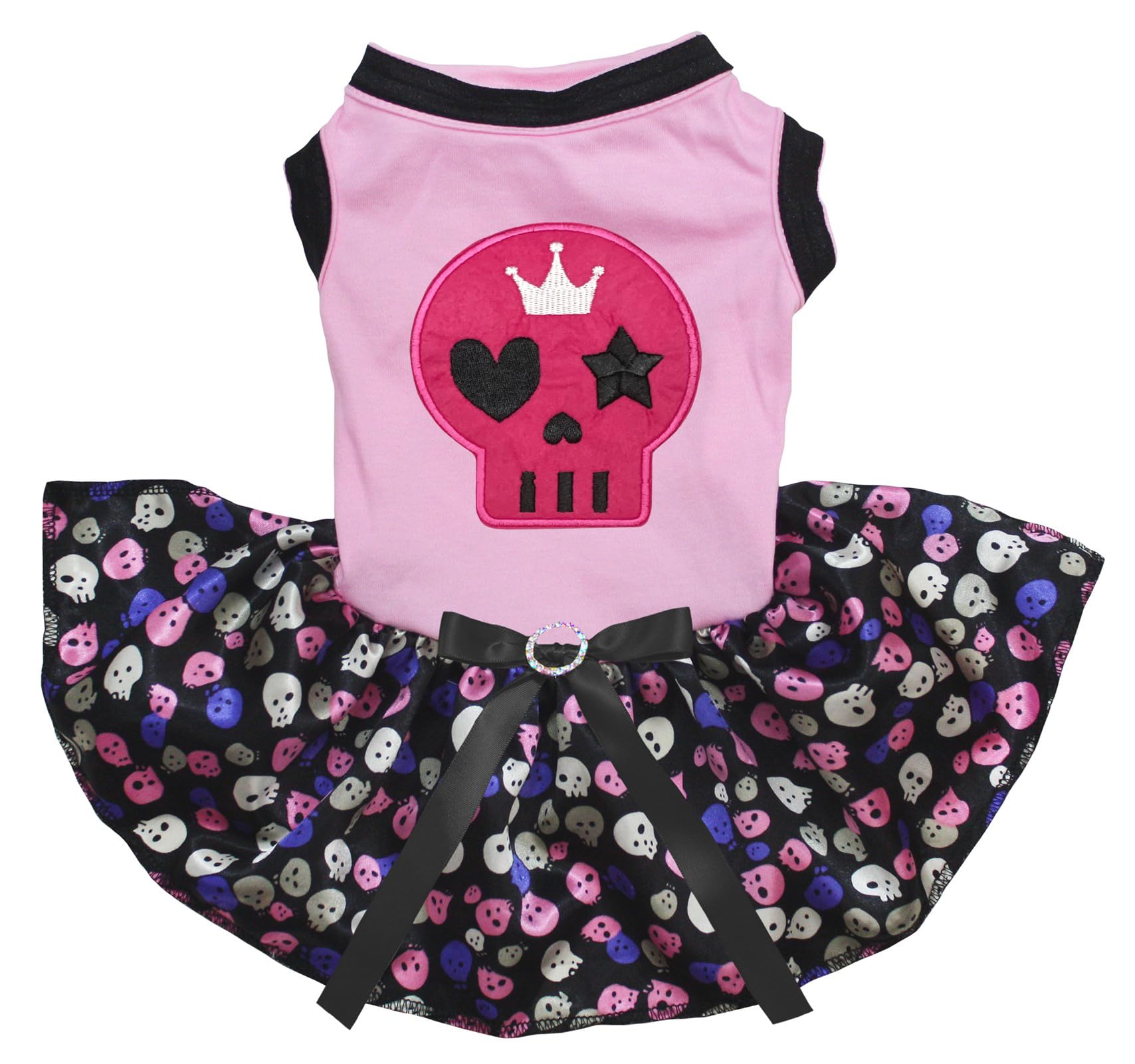 Petitebelle Hot Pink Skull Face Puppy Dog Dress (Pink/Rainbow Skull, Small)