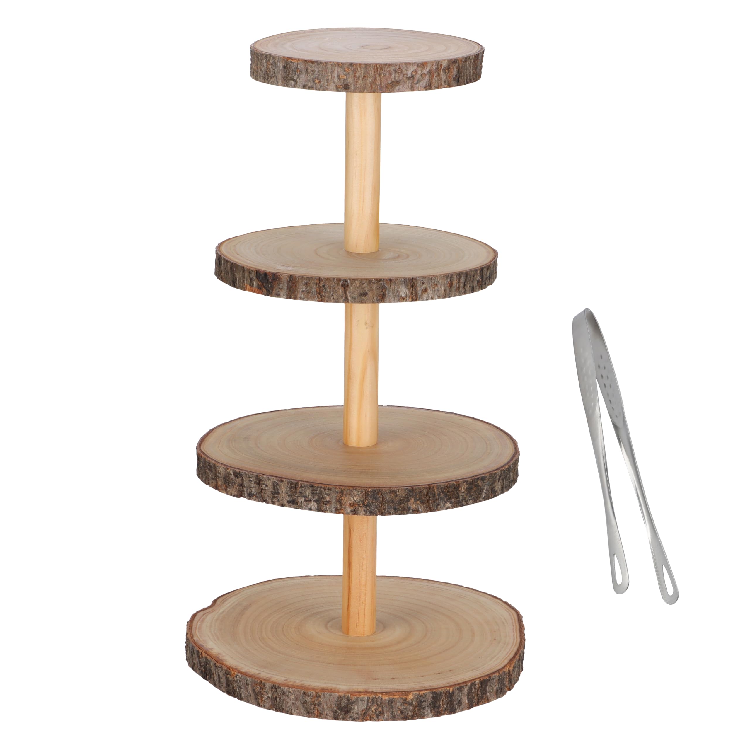 McEtt - 4-Tier Wooden Cupcake Stand Set - Premium Rustic Wood Tiered Cake Display Serving Tray, Brown