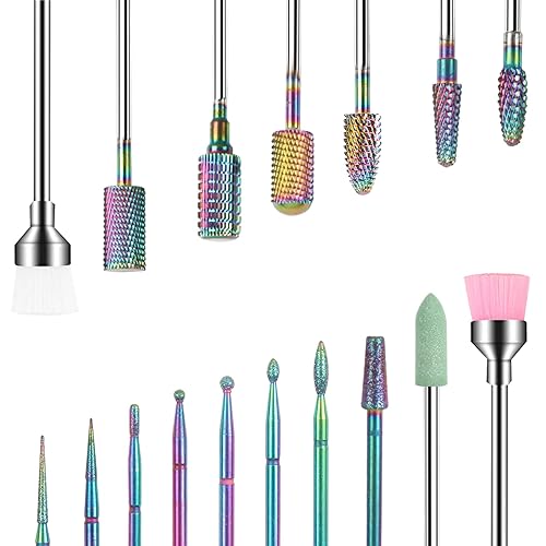 BQAN Juego de brocas de carburo de tungsteno, 17 brocas de carburo de tungsteno, brocas profesionales de 332 pulgadas para taladro de uñas, uñas