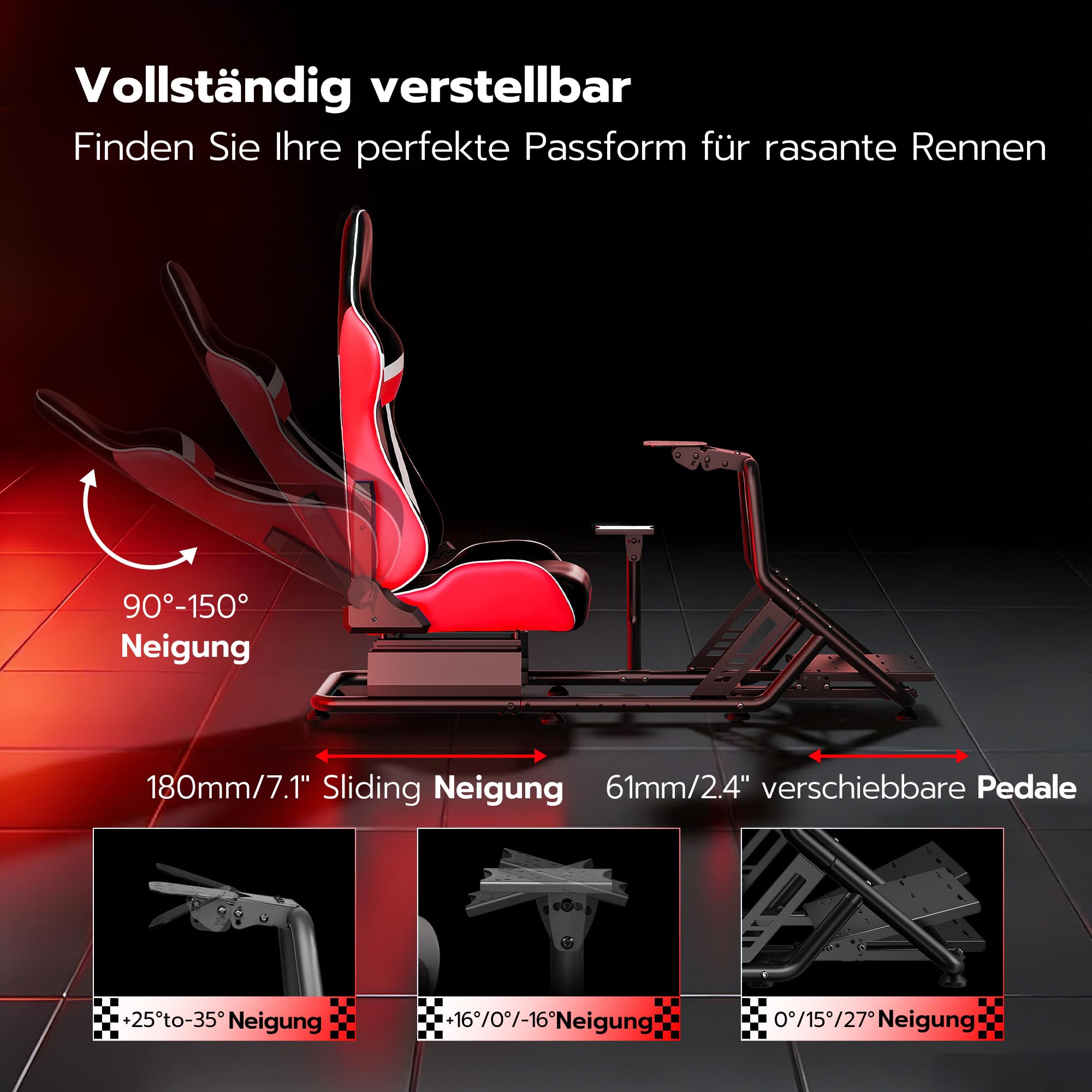 ARES WING Cockpit para Simulador de Carreras con Asiento, Rojo