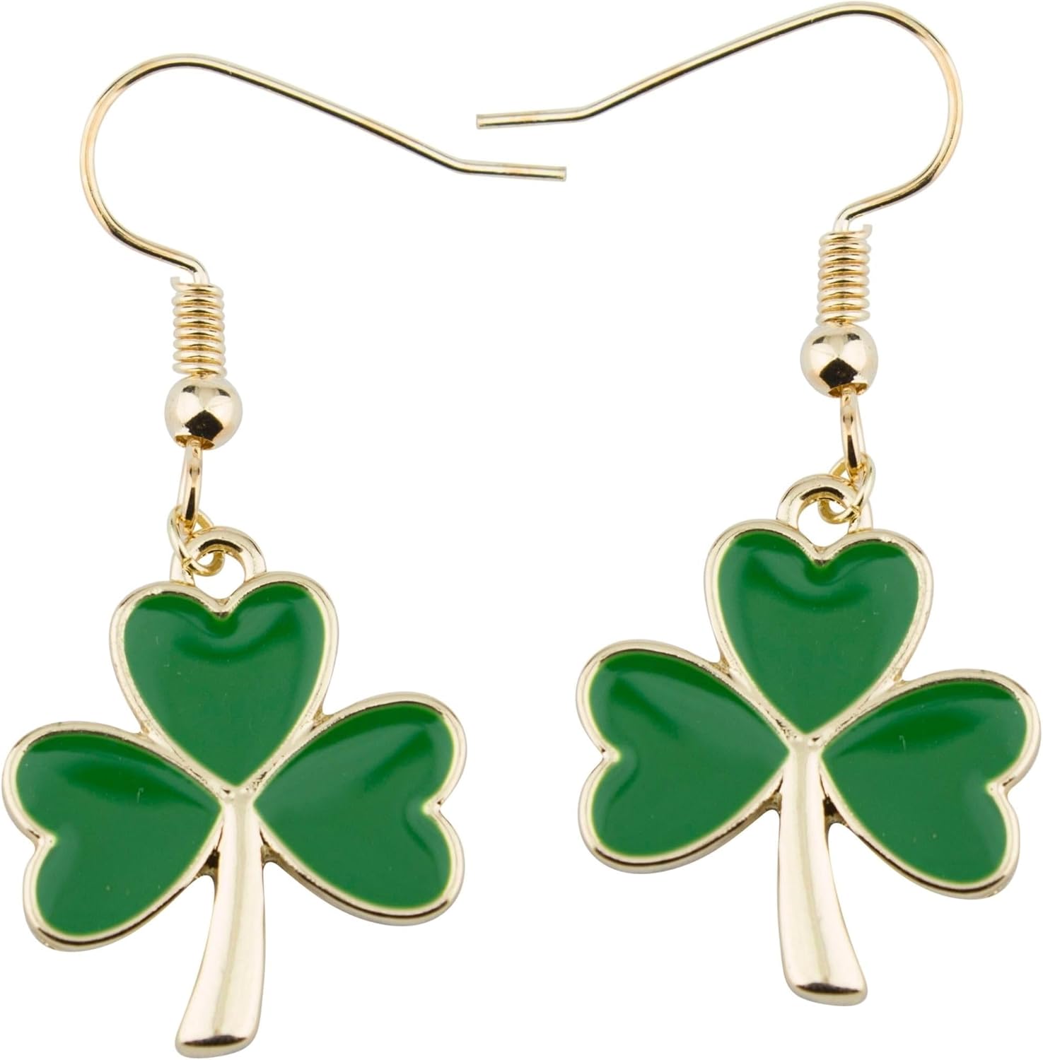 St. Patrick's Day Earrings for Women, Golden Irish Shamrock Dangle Earrings, Green Clover Earrings St Patrick's Day Accessories