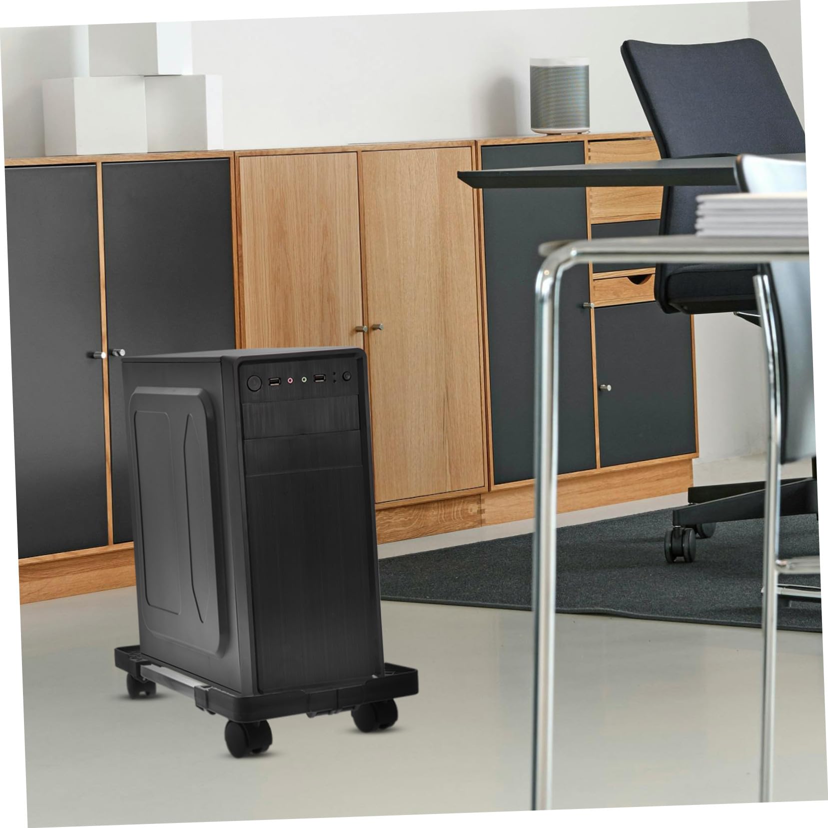 VILLCASE Soporte de CPU con Ruedas, Base para Torre de Computadora, Negro, de PP y Acero Inoxidable, Longitud Ajustable, para Oficina y Hogar