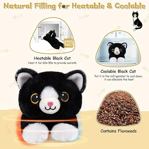 Miniatura 3 de Almohadilla térmica para microondas para calambres menstruales, peluche de gato con peso, 1 libra de peluche de gato calentable y refrigerable,