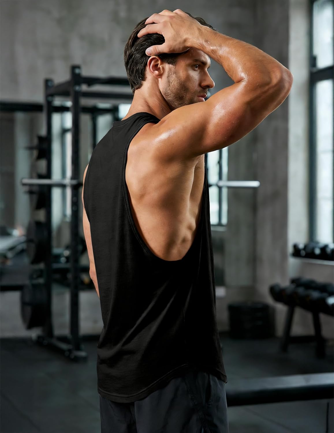 JMIERR Mens Drop Arm Tank Tops Gym Workout Sleeveless Muscle Shirts Cut Off Summer Tee Shirt - Image 3