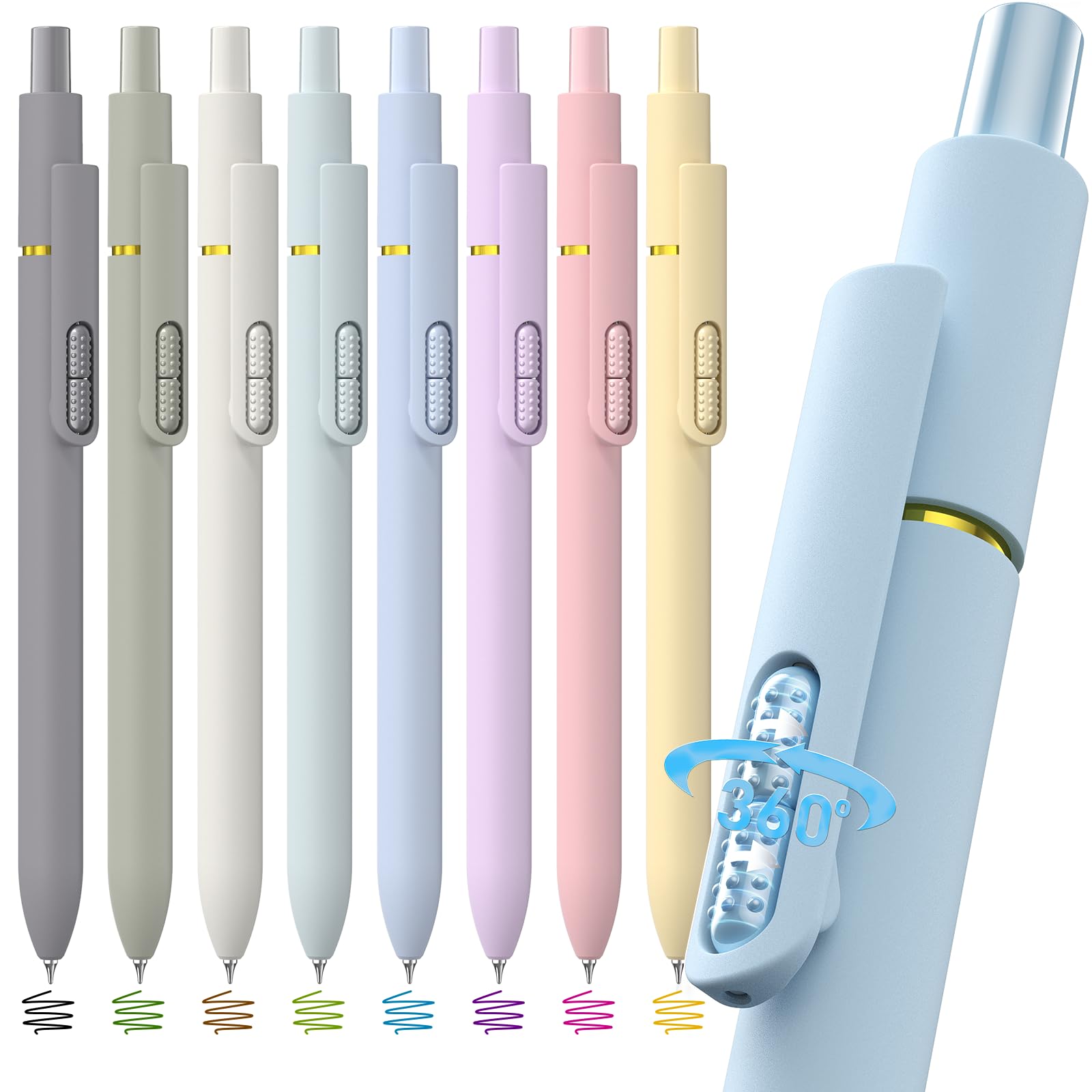 Hiacry 8 Pack Colored Gel Pens - 0.7mm Fine Point Colorful Ink Fidget Pens