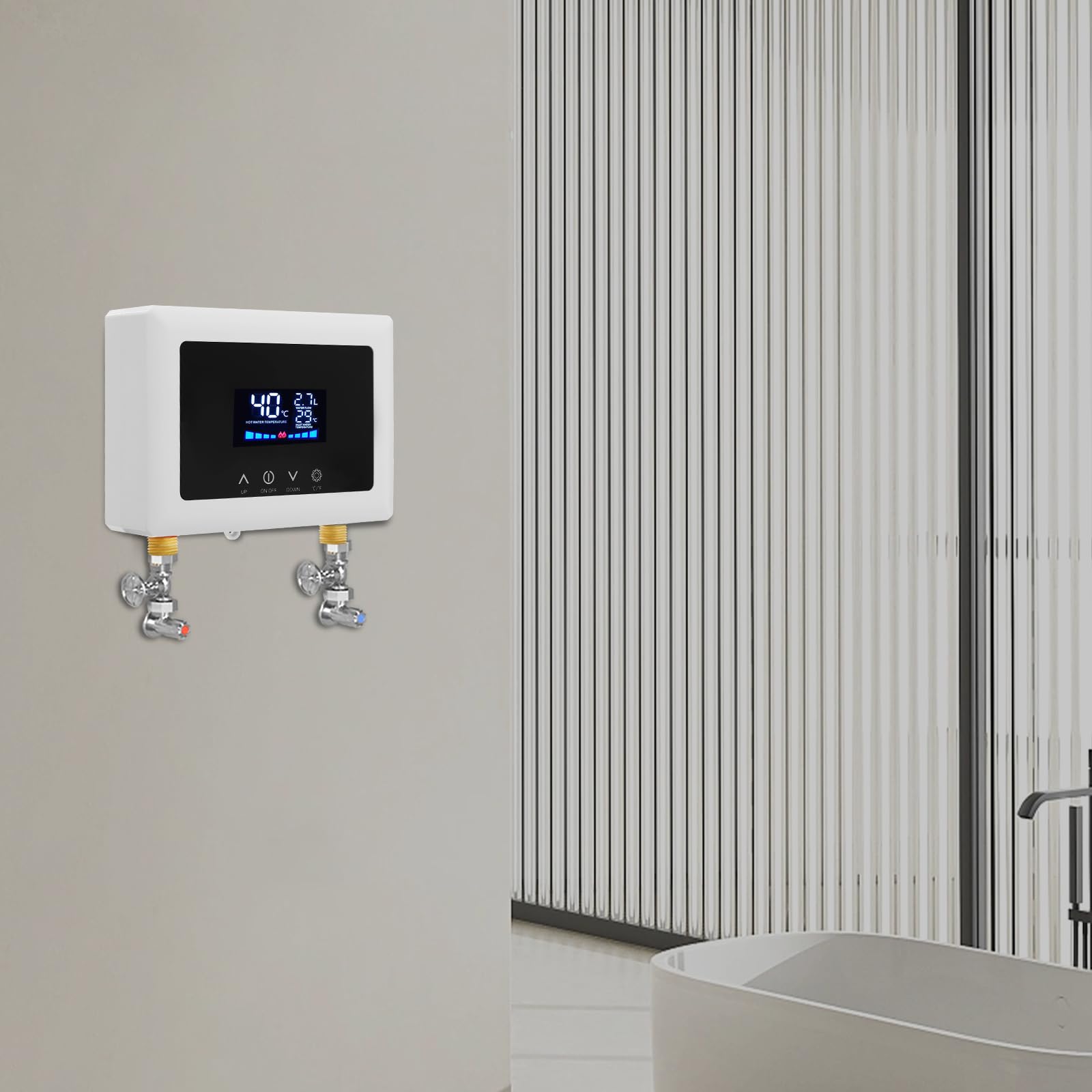 MINRS Podgrzewacz przepływowy 5500 W, natychmiastowy podgrzewacz wody z czytelnym wyświetlaczem temperatury LED, 220 V-240 V, elektryczny podgrzewacz wody z pilotem zdalnego sterowania, ciepła woda w