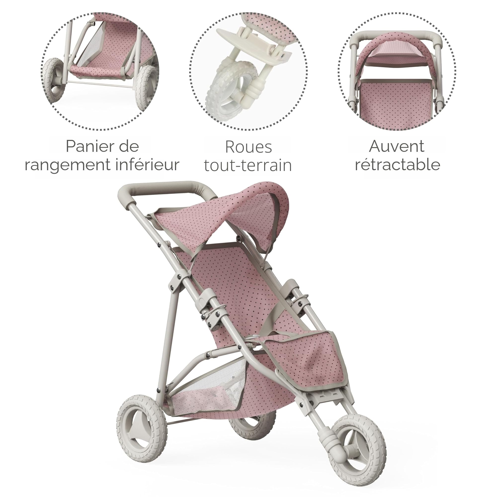 Olivia's Little World Doll Jogging-Style Stroller with Canopy, Storage Underneath, Pink and Cream and Gray | Protection solaire