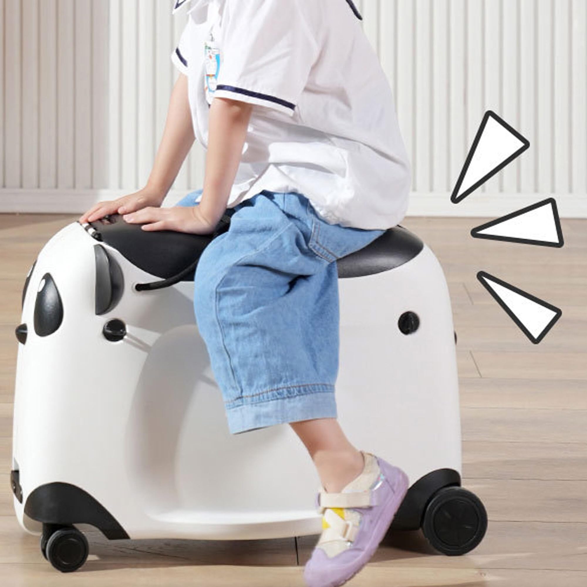Berwin Panda Adventure Kinder Reisekoffer Trolley Kindertrolley Handgepäck Koffer mit Rollen und Sitz Schwarz