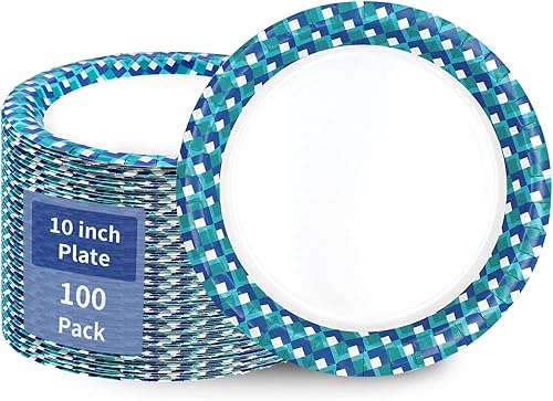 Platos de papel de 10 pulgadas a granel, platos de papel grandes, resistentes, 100 platos llanos de papel para uso diario (10 pulgadas100 unidades)