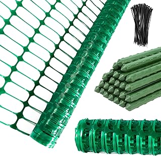 Plastic Fencing Temporary Fence,Snow Fence 4x100 with Stakes,Garden Fencings Plastic with Poles,Reusable Safety Fences,Construction Fences,Garden Fencings Roll for Pool,Lawn,Deer