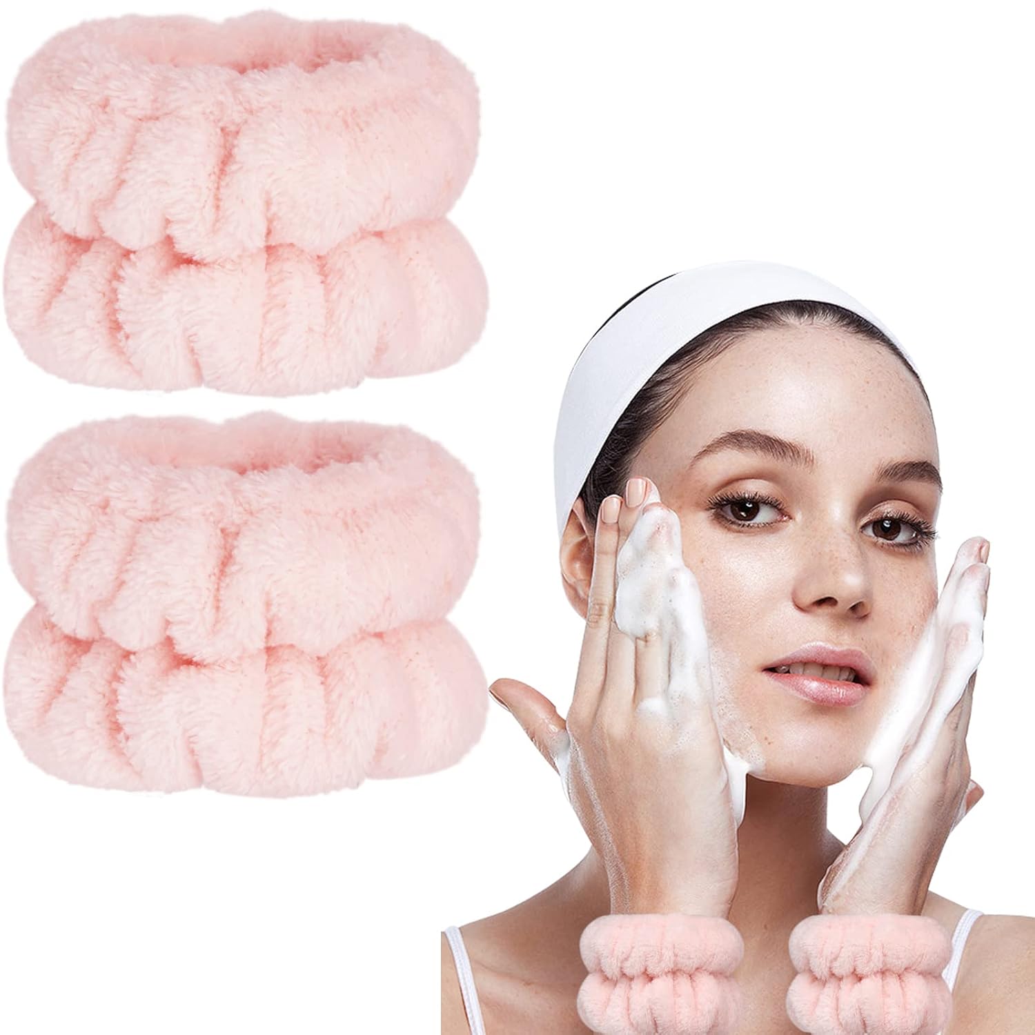 2pcs Wrist Bands for Washing Face, Microfiber Face Washing Wristbands, Arm Wrist Towels, Spa Face Wash Wristbands, Stretchy Absorbent Wash Band for Woman Children - Amazon product rated Grade A