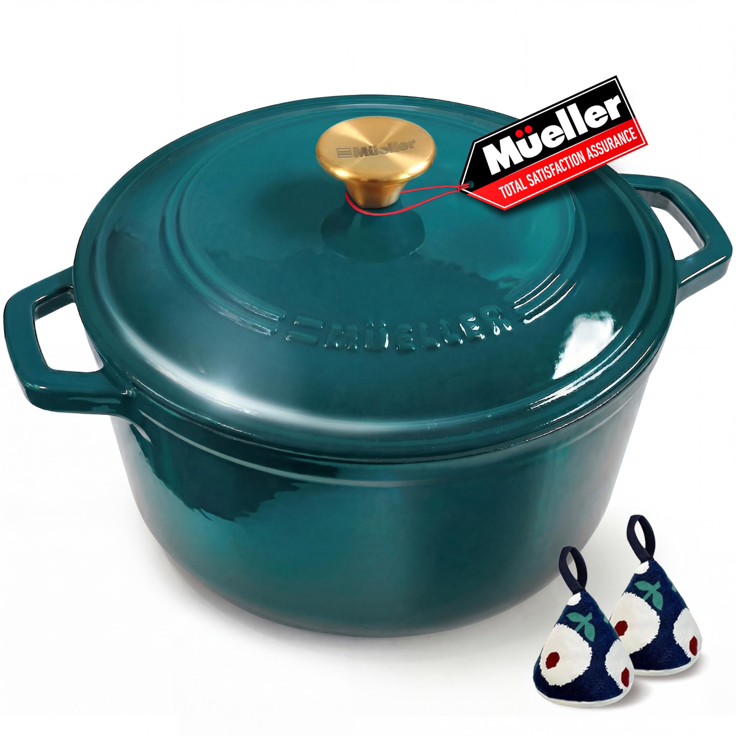 Mueller DuraCast 6 Quart Enameled Cast Iron Dutch Oven Pot with Lid, Heavy-Duty, Oven Safe up to 500Â° F & Across All Cooktops, Wedding Registry Ideas & Gifts, Emerald
