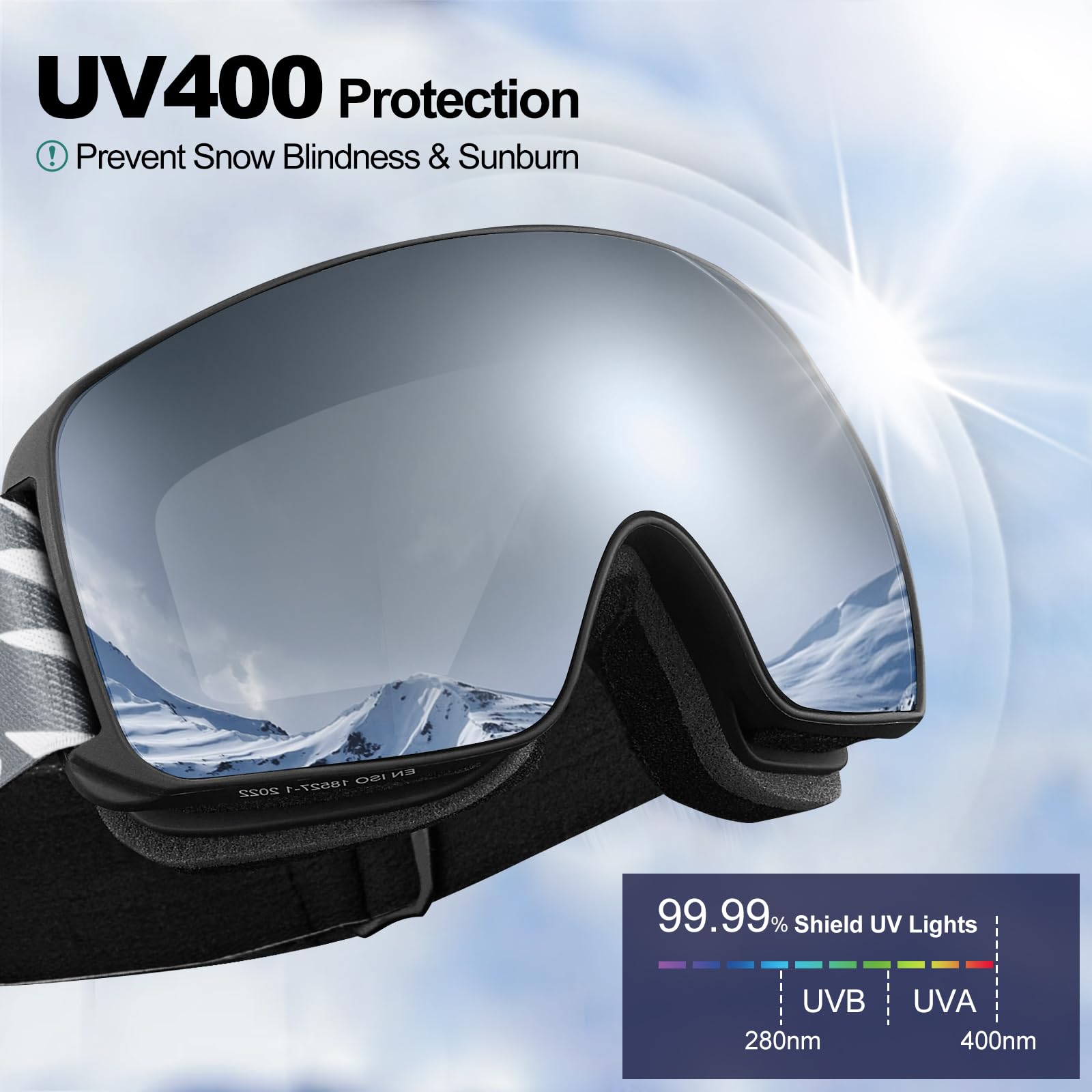 Odoland Occhiali da Sci Maschera da Snowboard per Bambini-Anti-UV400, Anti-appannamento, Antivento, Occhiali di Protezione con Grande Lente OTG Sferica Impermeabile