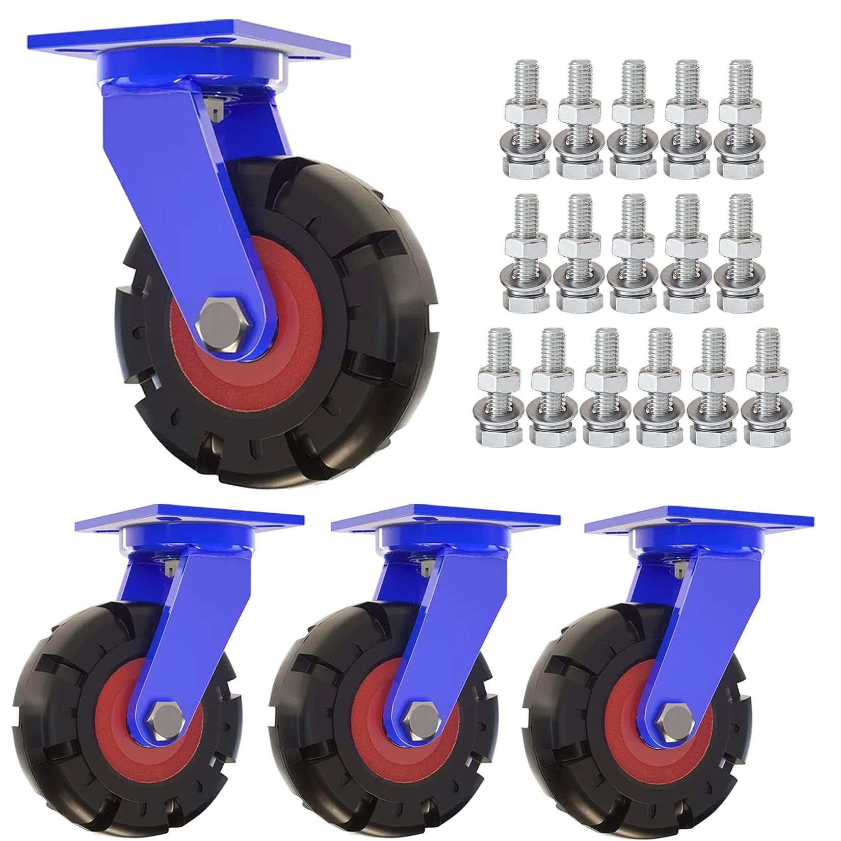 ZGUOUZANTYE Heavy Duty Industrial Swivel Caster Wheels Set Of 4 Solid Rubber Dual Locking Brakes 2000 Lbs Capacity(Swivel,Ø200mm/8in)