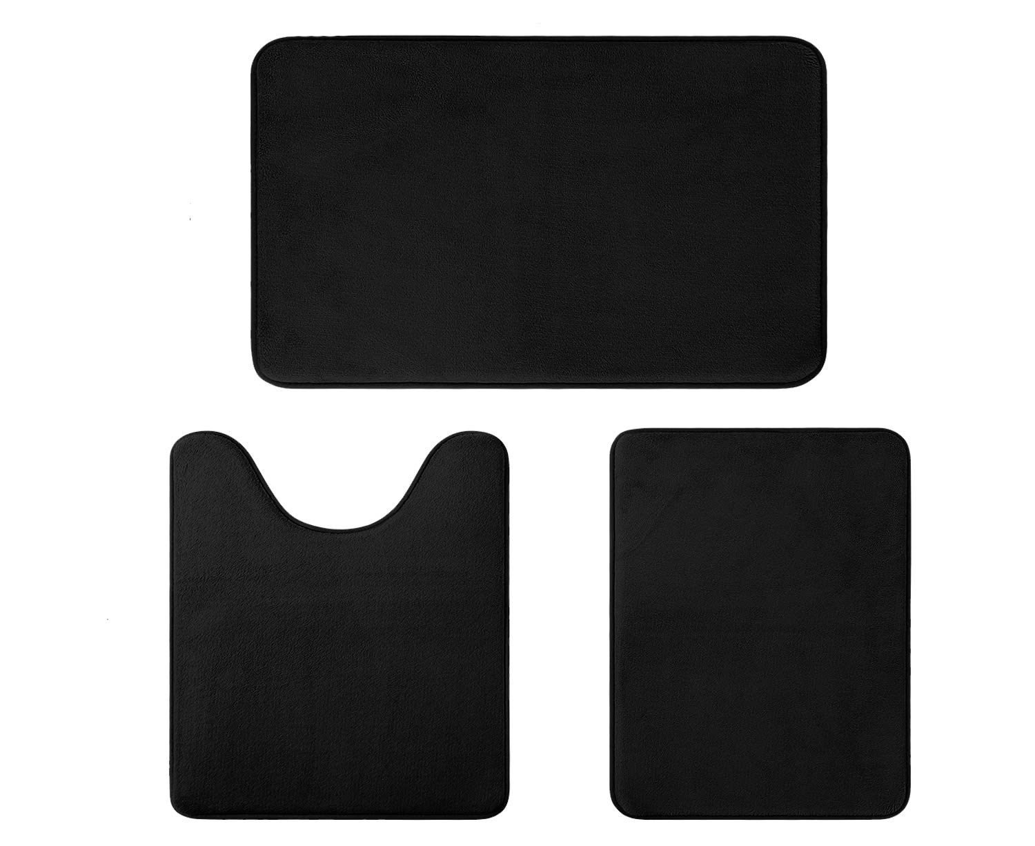 ACCUMTEKIM Home Memory Foam Bathroom Rug Velet Bath Mats Sets 3 Pieces Ultra Soft Non Slip and Absorbent Toilet Mats Set Carpet Washable, Black