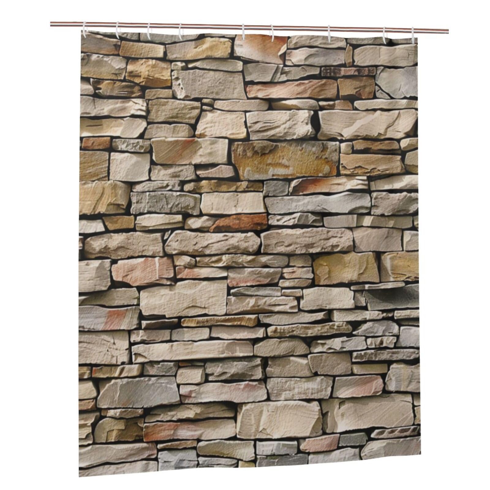 BWWHCCTI Rustic Rocks Brick Wall Printed Shower Curtain With 12 Plastic Hooks Opaque Quick Drying Waterproof Shower Curtains Sets For Bathroom 152x183 Cm