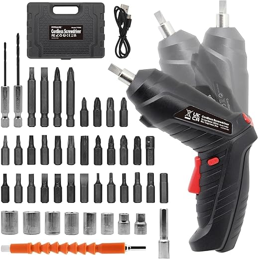 Electric Drill Screwdriver, 47 in 1 Portable Cordless Screwdriver Set Rotated 90 Degrees Electric Screwdrivers Cordless Handle with Led Worklight and Charger for Home Office DIY Tools