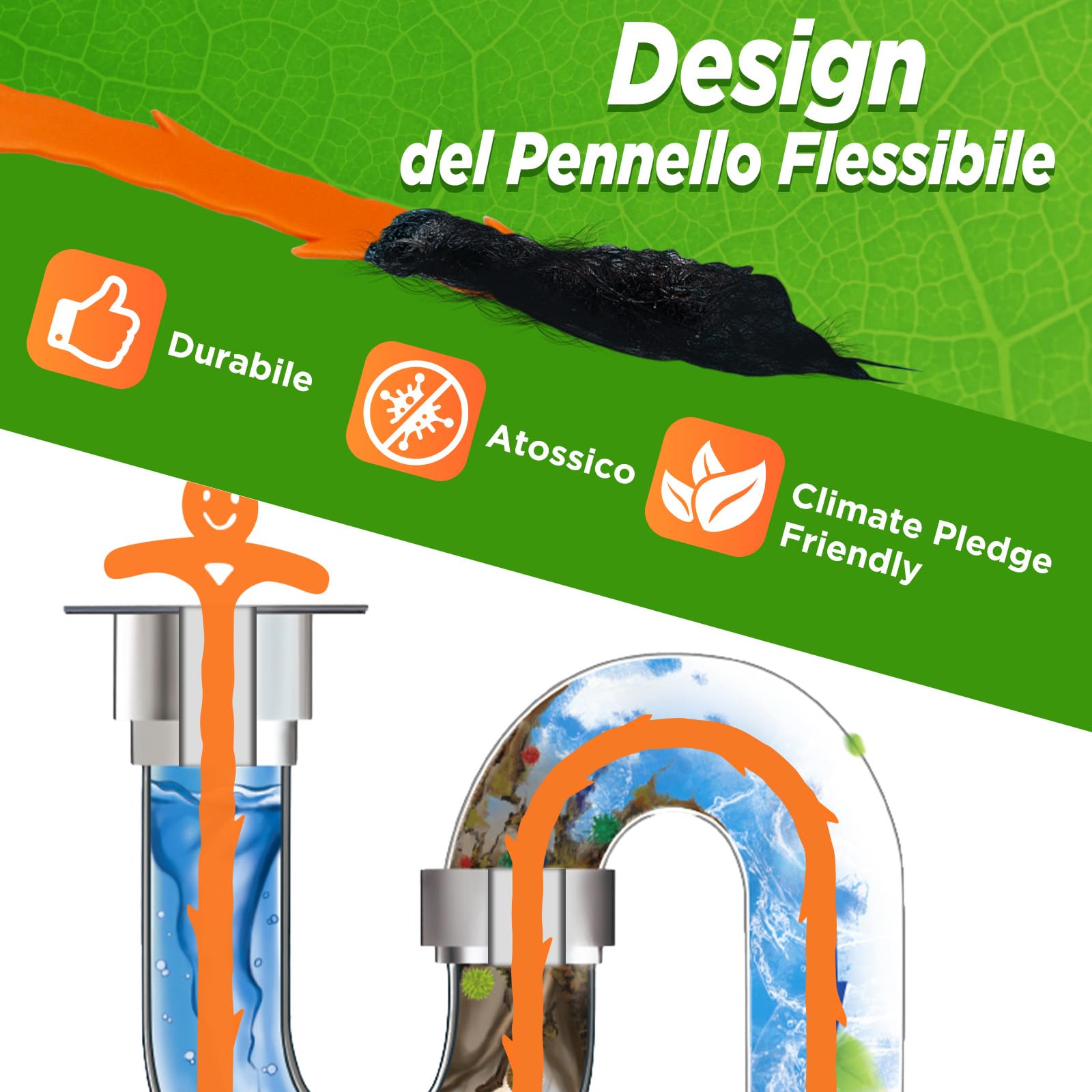 Forlivese 5 Pack 20 Pollici Spirale di pulizia dello scarico, bastoncini teneri di pulizia dello scarico, spirale riutilizzabile di pulizia del tubo