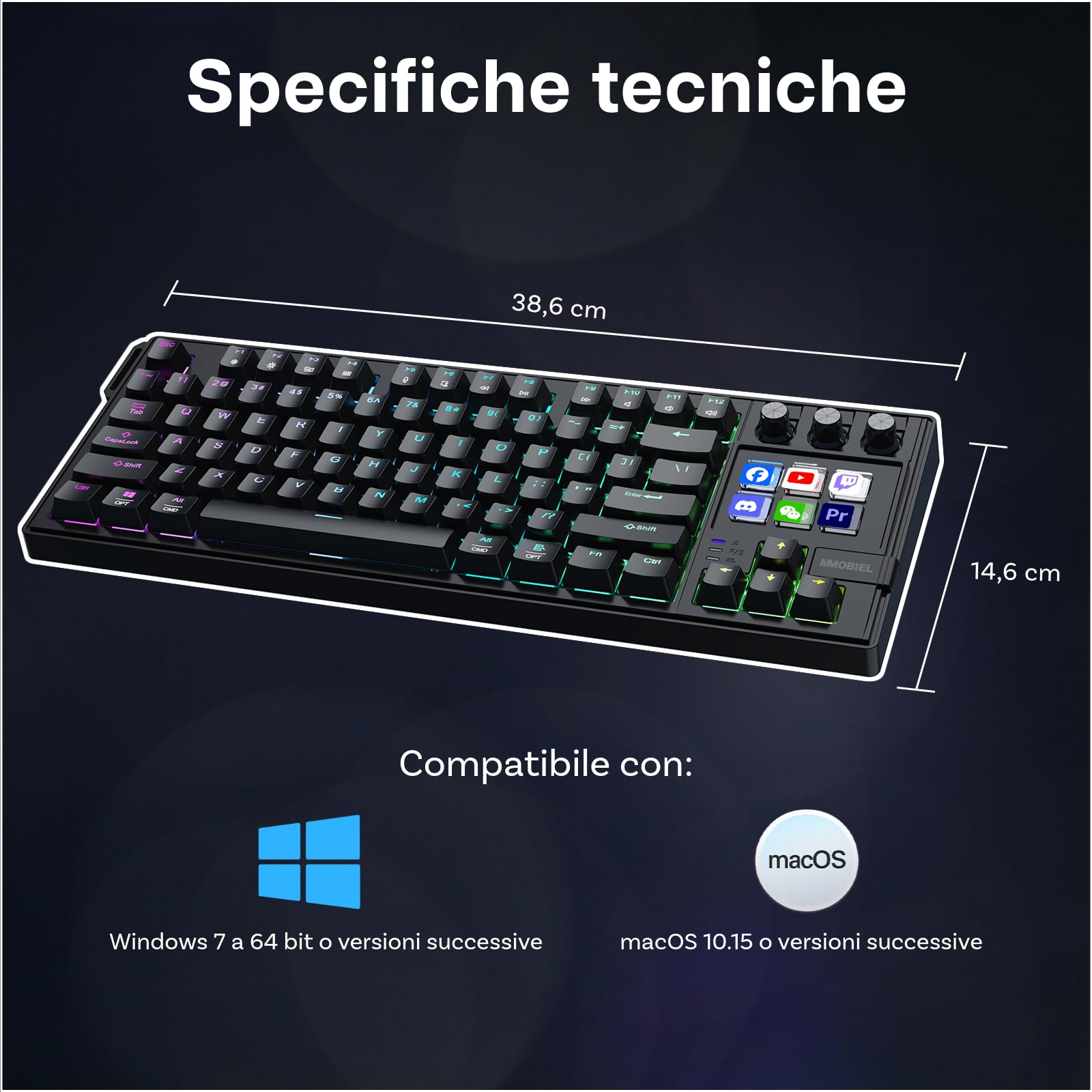 MMOBIEL Tastiera Meccanica per Stream Deck Tastiera QWERTY Hot-Swappable con Retroilluminazione RGB, 6 Tasti Macro LCD Programmabili e 3 Manopole per OBS, Streaming, Editing – per Windows/macOS