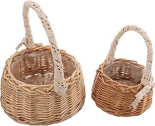 GANAZONO 2 Pçs Cesta De Mão De Vime Cesta De Tecido Cesta De Casamento Cesta De Armazenamento Redonda Cesta De Café Da Manhã Cesta De Armazenamento De Vime Cesta De Vime Cesta De Salgueiro