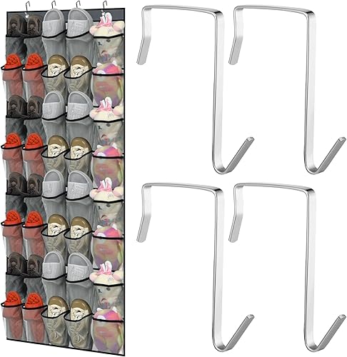 Miniatura 7 de Windyun Organizador de zapatos sobre la puerta con 40 bolsillos grandes de malla transpirable, ahorro de espacio, colgador de zapatos colgante gris