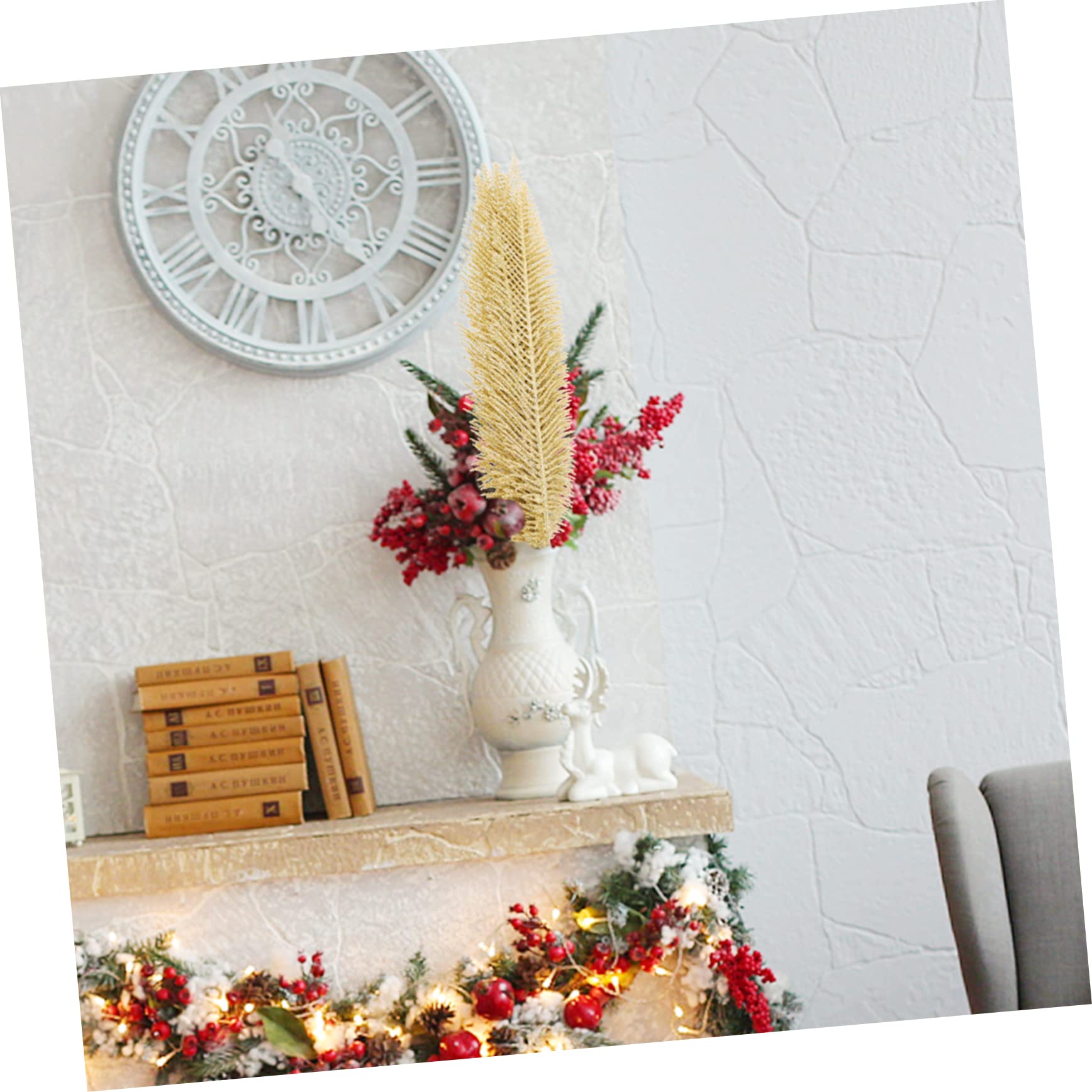 Ciieeo 40 Pz Lama in Polvere D'oro Foglie Finte Ramo Di Foglie Di Natale Foglie Di Natale Artificiali Plettri Natalizi Glitterati Abbellimenti Floreali Decorazioni Natalizie Plastica