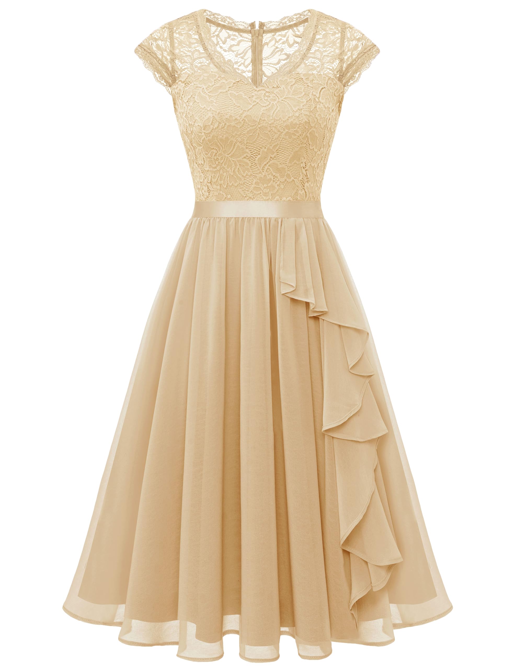 Wedtrend Robe de Soirée Femme à Volant avec Mousseline de Soie en Dentelle Chic pour Mariage