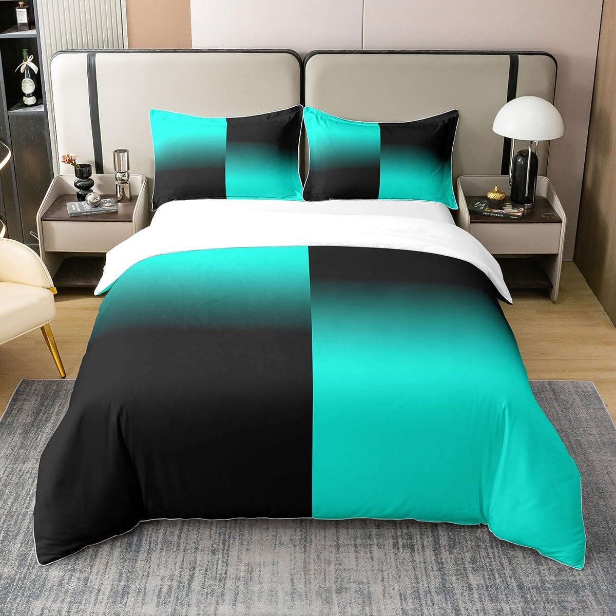 jejeloiu Teal Black Duvet Cover 100 Cotton Twin Size
