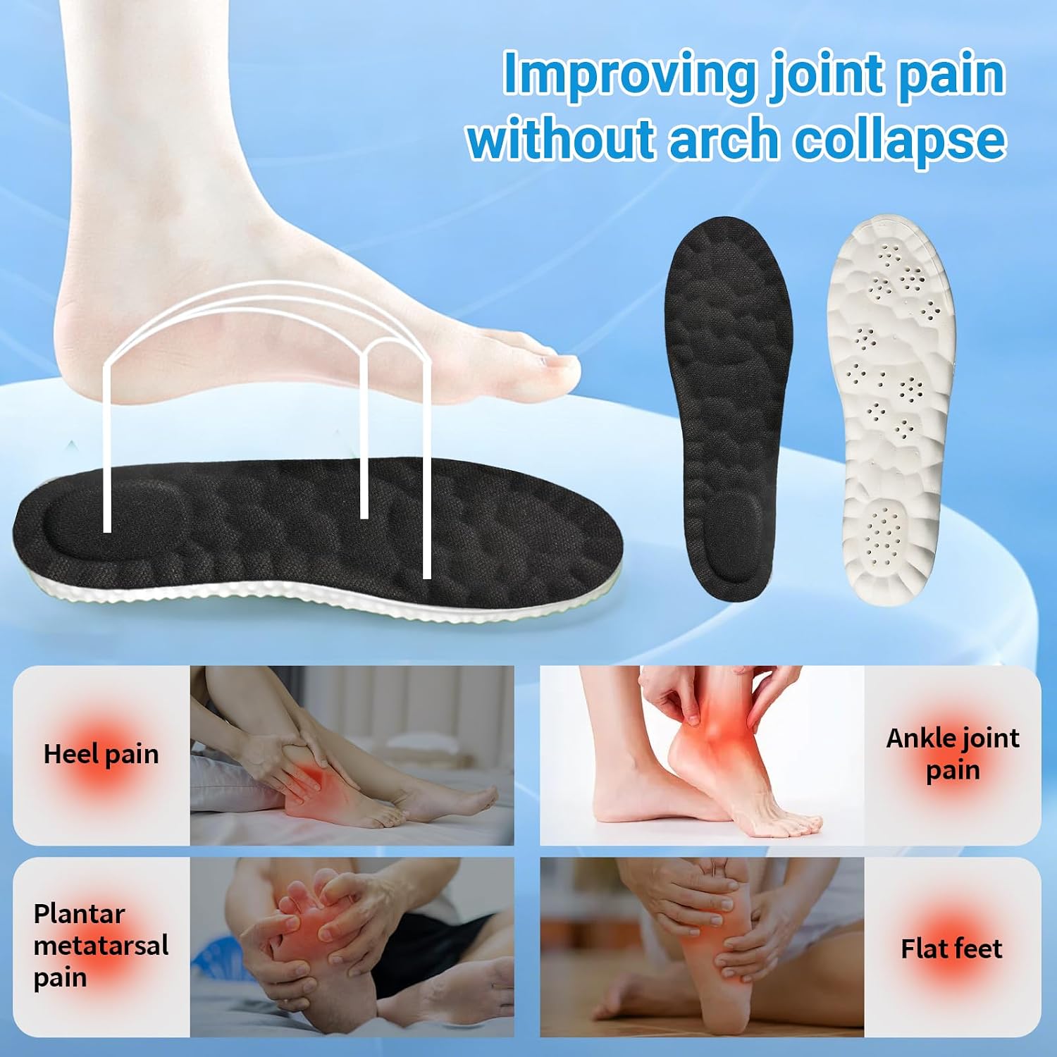 2026 New Steppers Insoles for Men & Women - 4D Cloud Comfort Memory Foam | Super Soft Shock Absorption, Anti-Fatigue & Breathable Design | Replacement Inserts for Work, Running (Black, Men's 8.5-9)
