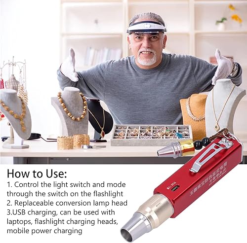 Miniatura 5 de Lámpara detector de luz de evaluación de jade, linterna de identificación de joyas y 2 modos de luz, portátil recargable por USB, linterna experta