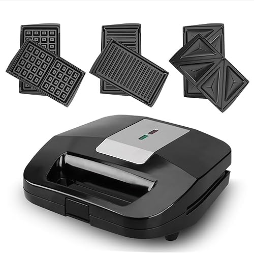 Maker 3 en 1, waffles con placa extraíble, parrilla eléctrica antiadherente de prensa Panini, tostadora de sándwich interior con revestimiento