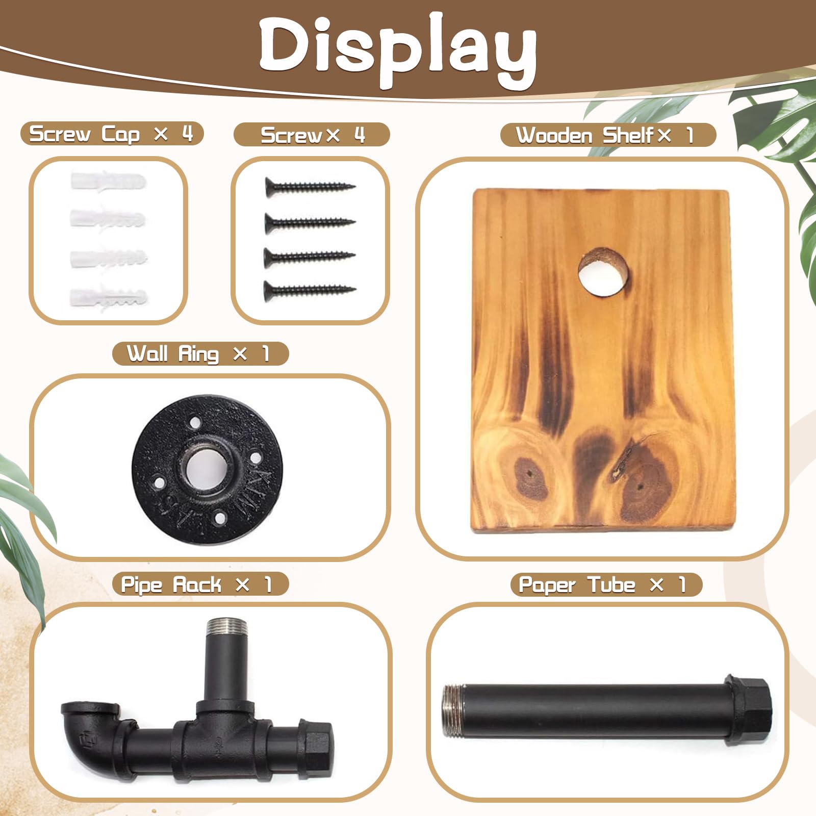 Porte-Papier Toilette Mural Avec Étagère En Bois, Style Industriel, Tuyau En Fer, Derouleur